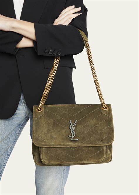 suede ysl niki|SAINT LAURENT Niki medium quilted suede shoulder .